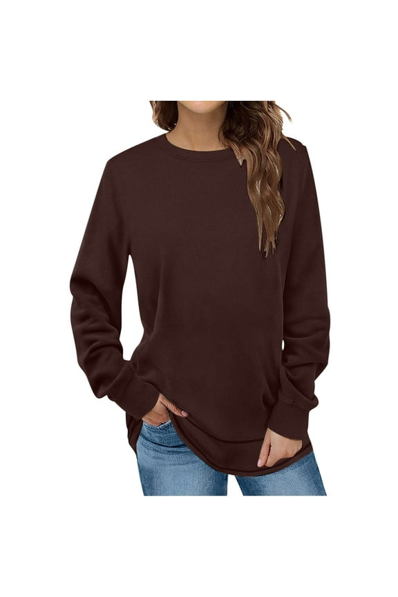 Womens Long Sleeve Shirts Pullover Tops Crewneck Solid Color Loose Fit Tunic Shirts Fall Winter Women Clothing