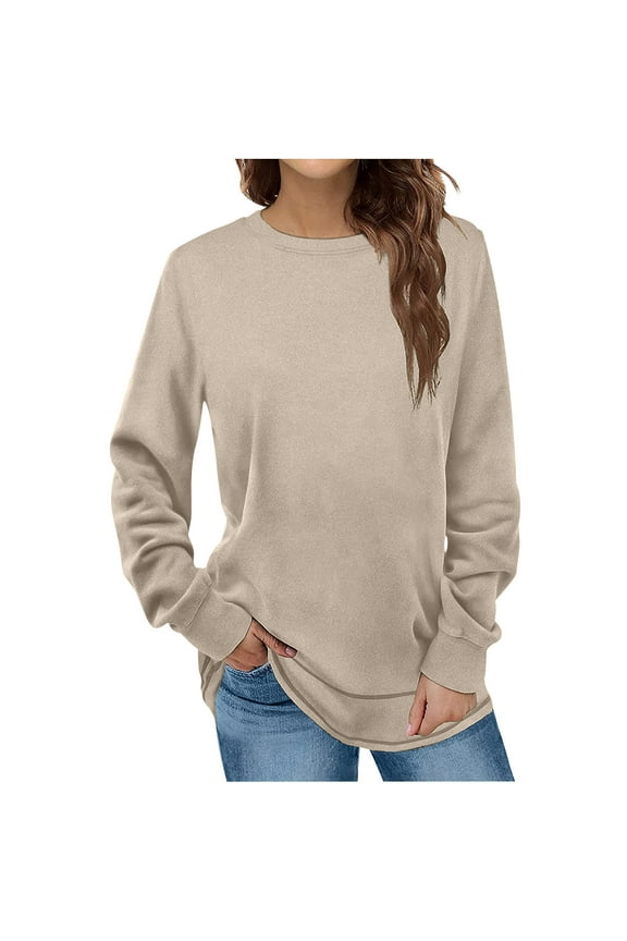 Womens Long Sleeve Shirts Pullover Tops Crewneck Solid Color Loose Fit Tunic Shirts Fall Winter Women Clothing