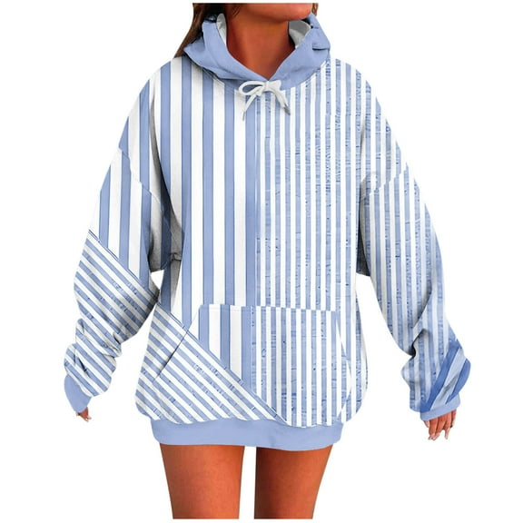 Enjoytime Womens Long Sleeve Sweatshirt Casual Striped Crewneck Hoodies Pullover Tops with Pocket Winter Casual Loose Shirt
