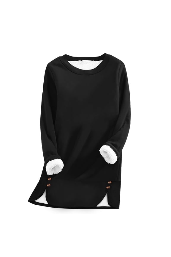 Womens Long Sleeve Tops Solid Color Crew Neck Loose Sweatshirt Trendy Fall Winter Warm Casual Blouses Black XXL