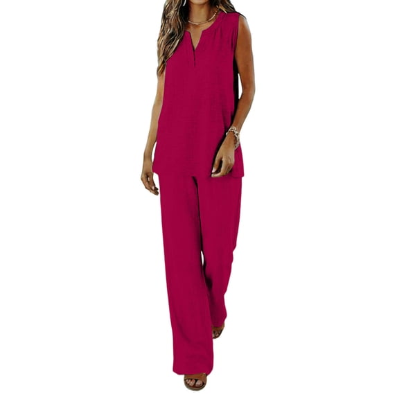 Enjoytime Womens Lounge Set V-Neck Sleeveless Tank Tops with Wide Leg Pants 2 Piece Outfits 2026 Spring Summer Casual Matching Sets