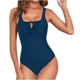 thumbnail image 1 of Enjoytime Womens One Piece Swimsuits Square Neck Bow Tie Knot Tummy Control Bathing Suits Slim High Cut Ruched Swimwear, 1 of 4
