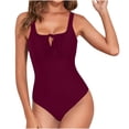 thumbnail image 1 of Enjoytime Womens One Piece Swimsuits Square Neck Bow Tie Knot Tummy Control Bathing Suits Slim High Cut Ruched Swimwear, 1 of 4