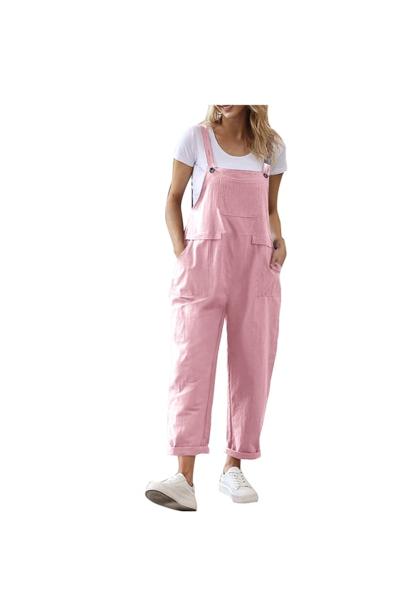 Enjoytime Womens Overalls Adjustable Straps Long Pants Jumpsuits Summer Casual Loose Rompers with Pockets