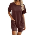 thumbnail image 1 of Enjoytime Womens Pajama Sets 2 Piece Soft Short Sleeve Top and Shorts Sleepwear Round Neck Lounge Set with Pockets Brown XL, 1 of 4