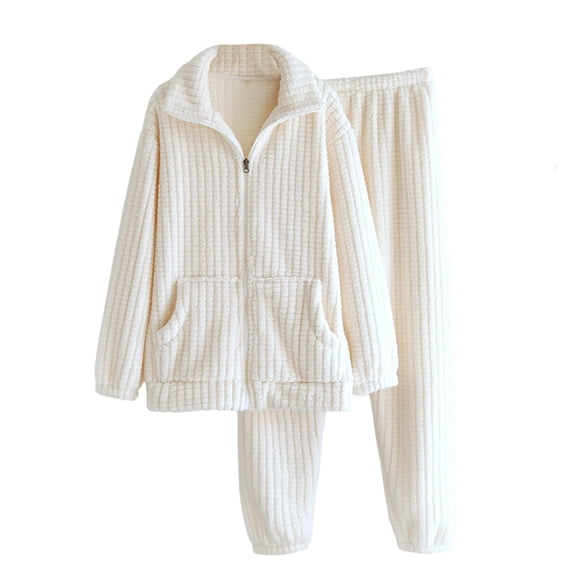 Enjoytime Womens Pajama Sets Solid Color Long Sleeve Zip Up Jacket Pants Loungewear Fall Winter Warm Velvet Two Piece Outfits for Women