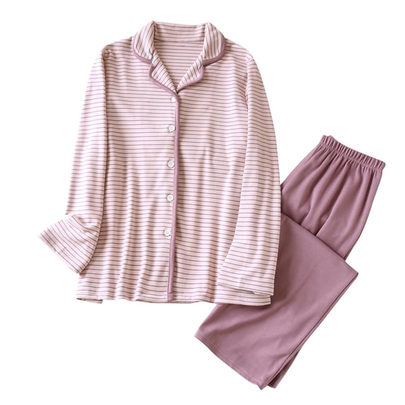 Enjoytime Womens Pajama Sets Stripe Turndown Collar Long Sleeve Tops with Pants 2 Piece Lounge Set Soft Comfy Sleepwear Pjs