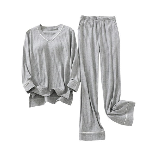 Enjoytime Womens Pajama Sets V Neck Long Sleeve Top and Pants Lounge Set Sleepwear for Women 2 Piece Outfits Matching Lounge Pajama Set
