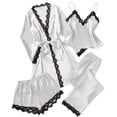 thumbnail image 1 of Enjoytime Womens Pajamas Lace Patchwork V-Neck Loungewear Nightdress and Tank Top Pants with Shorts 4 Piece Sets Soft Comfy Plus Size Sleepwear, 1 of 7