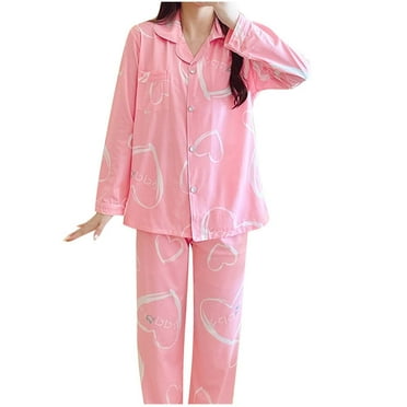 Enjoytime Womens Pajamas Pjs Set Long Sleeve Button Neck Printed Tops with Pants Lounge Sleepwear 2 Piece Plus Size Lounge Sets on Clearance