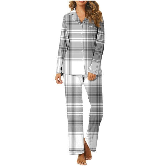 Enjoytime Womens Pajamas Soft Printed Long Sleeve Tops with Stretch Waist Pants Loungewear Sleepwear Lounge Sets Clothes for Women