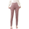 thumbnail image 1 of Enjoytime Womens Pants Casual Floral Printed Elastic Waist Fitted Leggings Loungewear Homewear Comfy Warm Plus Size Women's Pants, 1 of 3