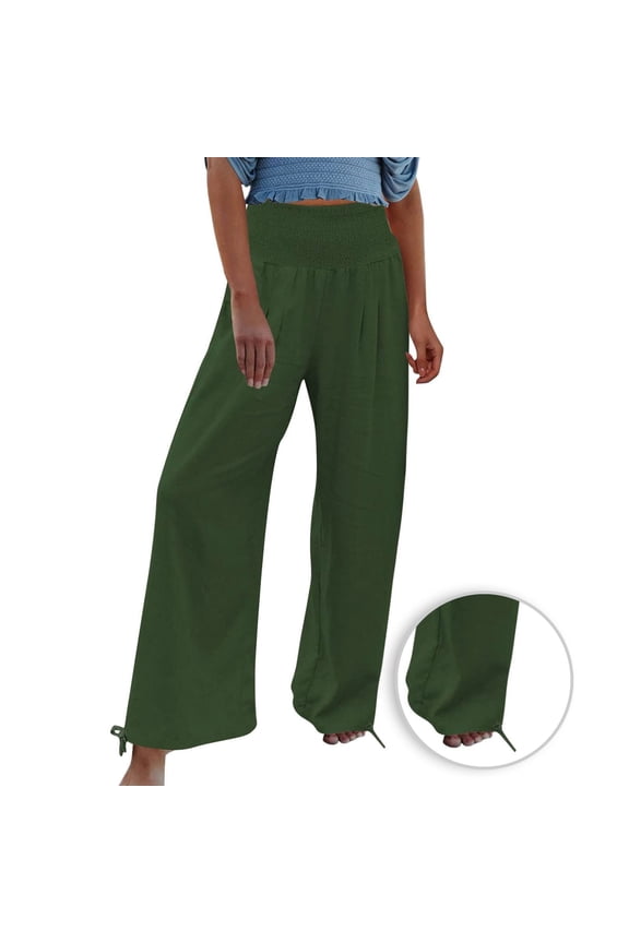 Womens Pants Dressy Solid Color High Waist Straight Wide Leg Pants Business Casual Lounge Trousers with Pockets 2025 Army Green S