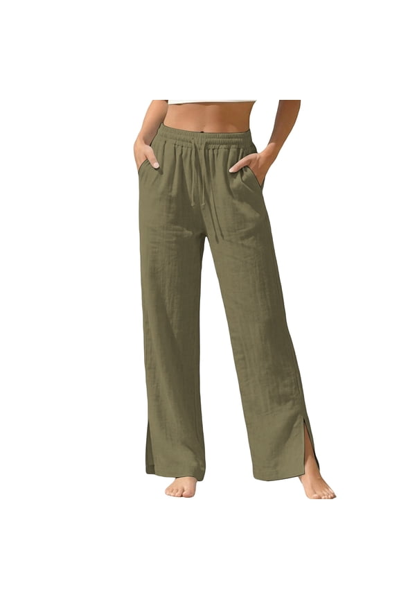 Womens Pants High Waisted Split Hem Wide Leg Pants Comfy Summer Beach Vacation Plus Size Work Trousers