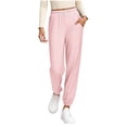 thumbnail image 1 of Enjoytime Womens Pants Solid Color Elastic Waist Drawstring Stretch Trousers Casual Fashion Travel Pants with Pocket Pink L, 1 of 7