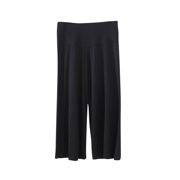 Enjoytime Womens Pants Solid Color Elastic Waist Wide Leg Cropped Pants Thin Loose Comfy Lounge Workout Sweatpants Black L