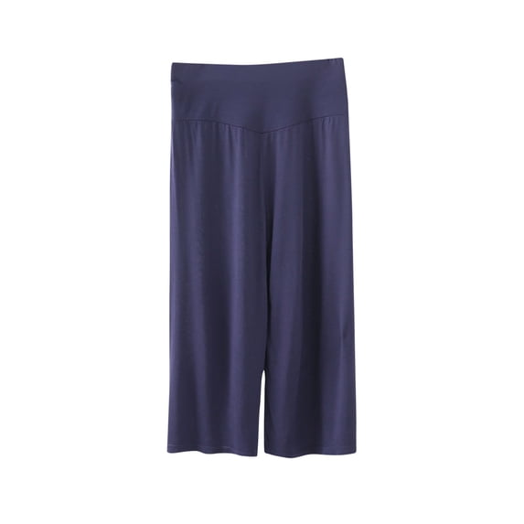 Enjoytime Womens Pants Solid Color Elastic Waist Wide Leg Cropped Pants Thin Loose Comfy Lounge Workout Sweatpants Navy XXL