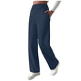 thumbnail image 1 of Enjoytime Womens Pants Solid Color High Waist Straight Leg Pants Fall Winter Warm Comfy Loose Casual Wide Leg Trousers Navy XXL, 1 of 8