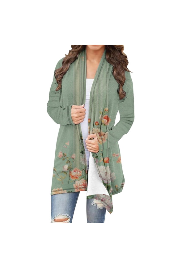 Womens Plus Size Cardigan 2025 Fall Lightweight Jacket Floral Print Long Sleeve Dressy Casual Tops