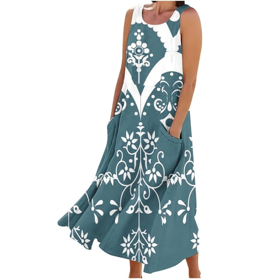 Enjoytime Womens Plus Size Summer Maxi Long Dresses Sleeveless Round Neck Sun Dress Loose Flowy Boho Floral Beach Dress