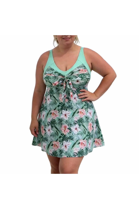 Womens Plus Size Swimsuit Tummy Control Swim Dress Flowy Two Piece Bathing Suits with Shorts