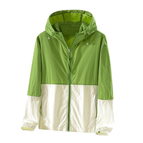 Enjoytime Womens Rain Jacket Patchwork Lightweight Hooded Raincoat Waterproof Outdoor Active Windbreaker with Pocket Plus Size Clothes