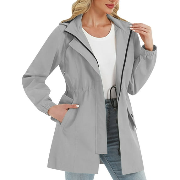 Enjoytime Womens Rain Jacket Solid Color Waterproof Hooded Trench Coats with Pockets Outdoor Travel Windbreaker