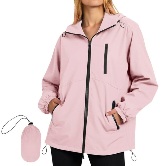 Enjoytime Womens Rain Jacket with Hood Lightweight Waterproof Windproof Zipper Raincoats with Hood Outdoor Mountaineering Active Windbreaker