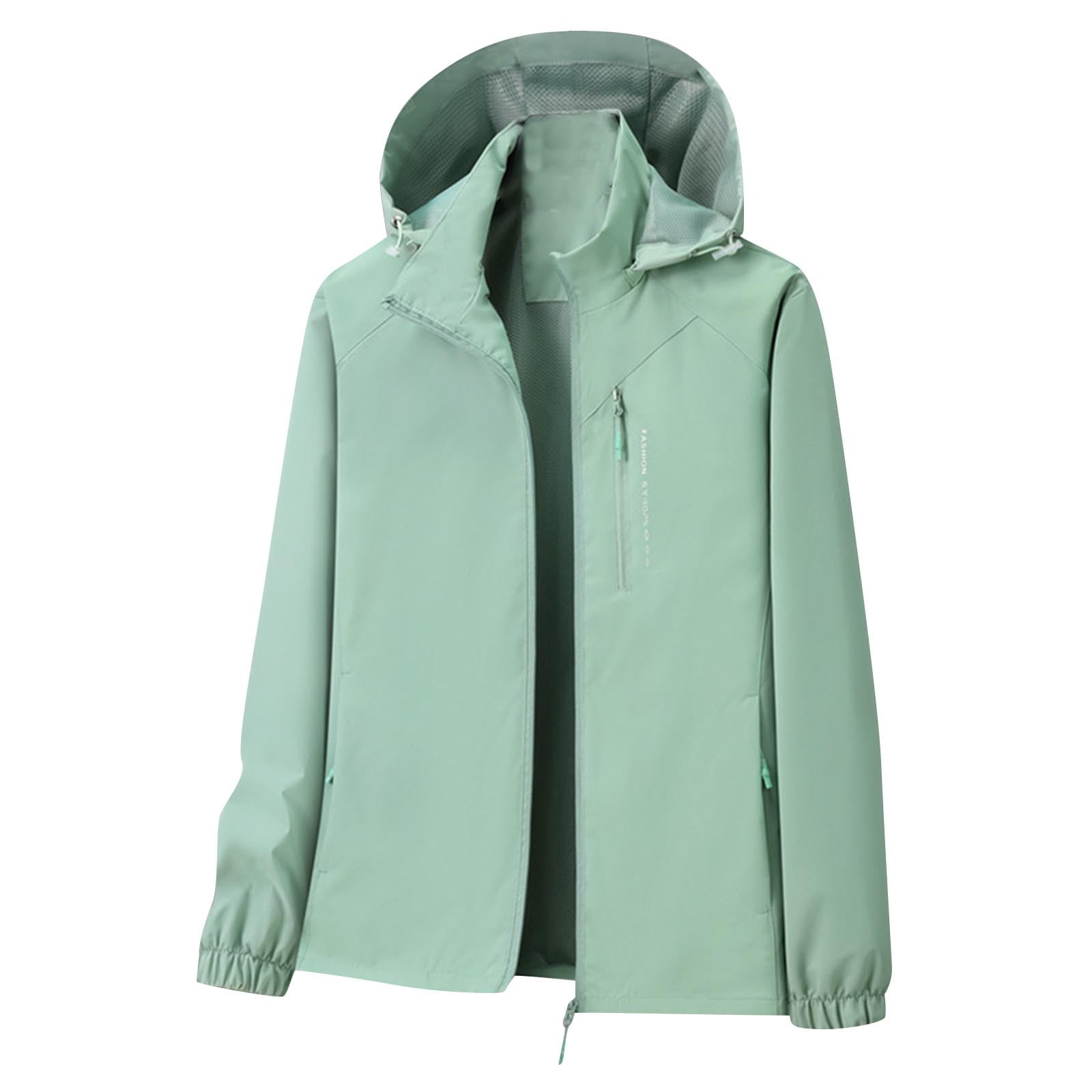 Enjoytime Womens Rain Jacket with Hood Solid Color Long Sleeve ...