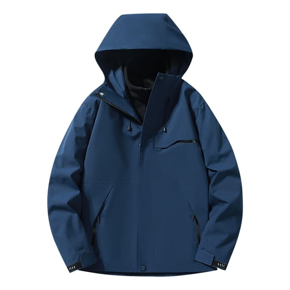 Enjoytime Womens Rain Jacket with Hood Solid Color Waterproof Zipper Raincoat Fall and Winter Outdoor Mountaineering Windbreaker