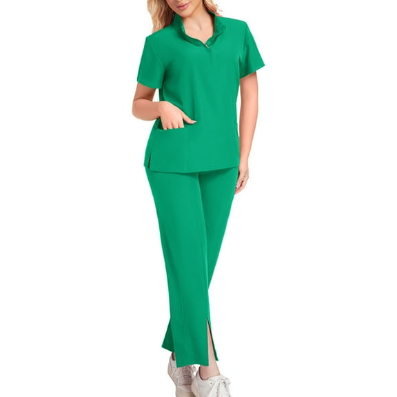 Enjoytime Womens Sets 2 Piece Outfits V-Neck Short Sleeve Blouses and Pants Comfortable Workwear Lightweight Matching Set