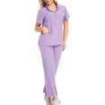 thumbnail image 1 of Enjoytime Womens Sets 2 Piece Outfits V-Neck Short Sleeve Blouses and Pants Comfortable Workwear Lightweight Matching Set, 1 of 2