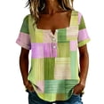 thumbnail image 1 of Enjoytime Womens Shirts Print Button Down Square Neck Short Sleeve Blouse Summer Casual Work Plus Size Tops, 1 of 8