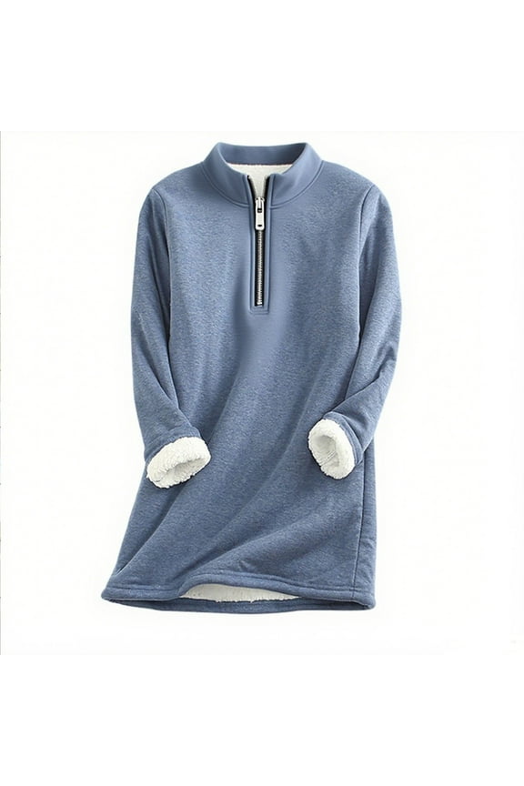 Womens Shirts Solid Color Half Zip Up Long Sleeve Tops Casual Thick Warm Blouses 2025 Trendy Loose Comfy Fall Winter Clothes Blue XXL