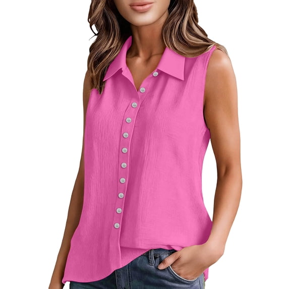 Enjoytime Womens Shirts V-Neck Collar Sleeveless Button Down Blouses Summer Business Casual Work Tops