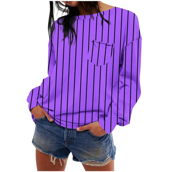 Enjoytime Womens Shirts with Pockets Womens Oversized Blouse Casual Long Sleeve Tops Comfy Stripe Printed Blouses Fall Winter Fashion 2025
