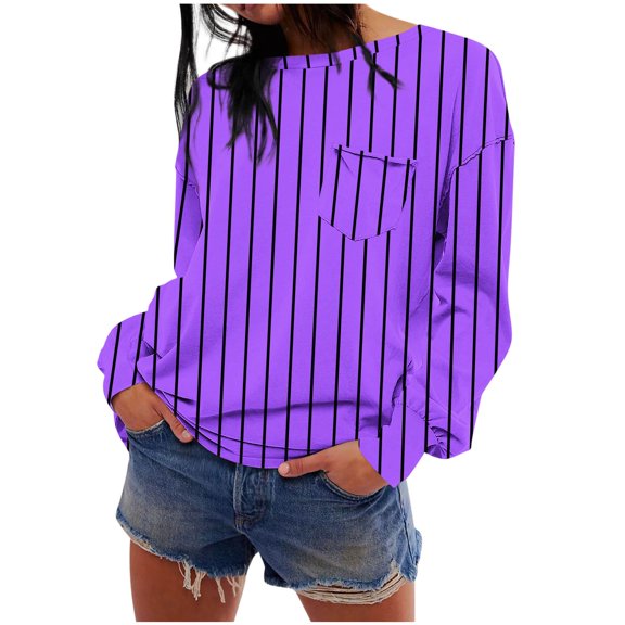 Enjoytime Womens Shirts with Pockets Womens Oversized Blouse Casual Long Sleeve Tops Comfy Stripe Printed Blouses Fall Winter Fashion 2025