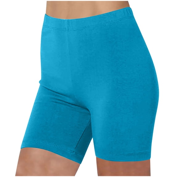 Enjoytime Womens Shorts Solid Color High Waisted Stretchy Plus Size Fashion Shorts Running Gym Sports Yoga Leggings Sky Blue S