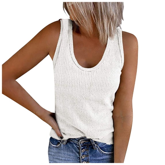Enjoytime Womens Solid Tank Tops Sleeveless U-Neck Shirt Summer Casual Workout Tees