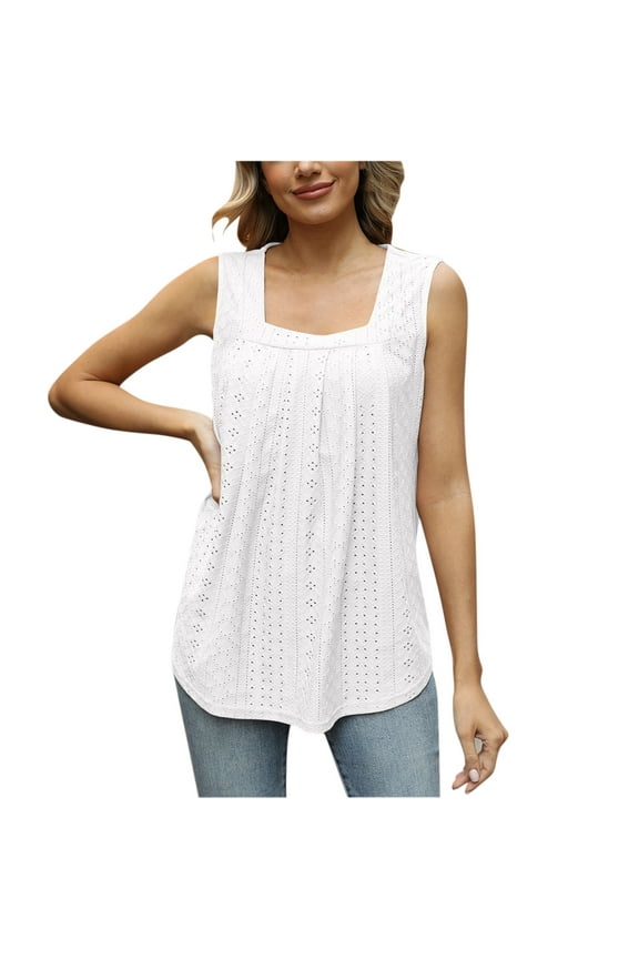 Womens Summer Blouse Tops Crewneck Loose Fit Basic Y2K Going Out Clothes Casual Sleeveless Shirts Summer Vacation Outfits for Women