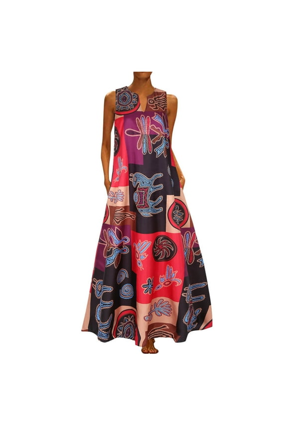 Womens Summer Dress 2025 Sleeveless A-Line Maxi Dress Casual V Neck Shift Dress Boho Floral Women's Beach Sundresses Plus Size