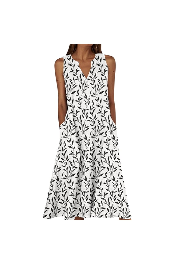 Womens Summer Dress Floral Sleeveless V Neck Tank Midi Dress Casual Boho Beach Vacation Plus Size Dresses