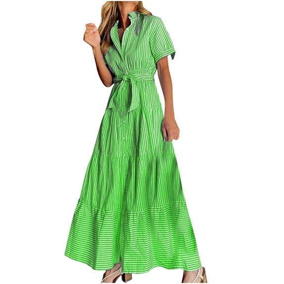 Enjoytime Womens Summer Dresses Women Fashion Striped Short Sleeved Loose Long Dress Casual Summer Dresses For Women