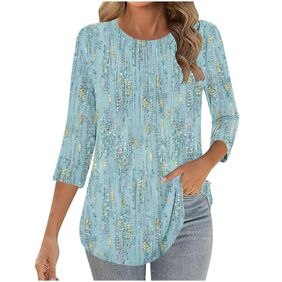 Enjoytime Womens Summer Shirt Vintage Printed Crew Neck 3/4 Sleeve Ladies Tops and Blouses Casual Loose Office Work Plus Size Womens Clothing