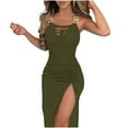 thumbnail image 1 of Enjoytime Womens Summer Solid Sexy Maxi Dress Outfit Sleeveless V Neck Ruffle Tight Drawstring Cocktail Party Dresses Summer Wedding Guest Dress Clothes 2025, 1 of 6