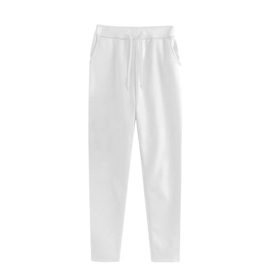 Enjoytime Womens Sweatpants Casual Drawstring Elastic Waisted Plus Size Pants Solid Color Comfy Athletic Workout Trousers with Pockets White M