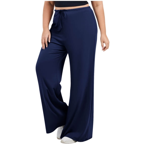Enjoytime Womens Sweatpants Solid Color Elastic Waisted Casual Loose Trousers Soft Running Cycling Yoga Plus Size Pants Navy XXXXL