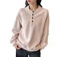 thumbnail image 1 of Enjoytime Womens Sweatshirt Casual Long Sleeve Button Down Blouses Fall Winter Fashion Solid Color Crewneck Sweatshirts Pink XL, 1 of 5
