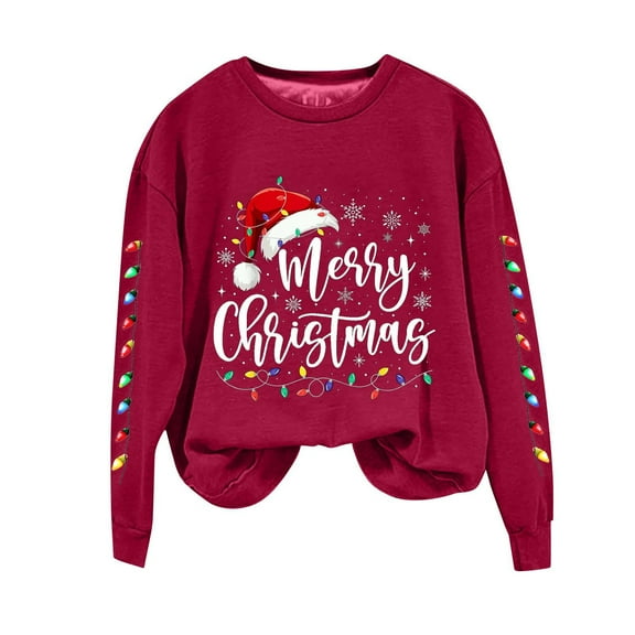 Enjoytime Womens Sweatshirt Christmas Printed Crewneck Pullover Sweatshirts Casual Lightweight Long Sleeve Tops 2025 Fall Winter Fashion Clothes
