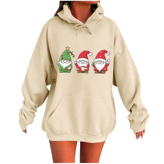 Enjoytime Womens Sweatshirt Cute Printed Pullover Long Sleeve Tops Xmas Holiday Funny Casual Hoodie Fashion Fall Winter Clothing Beige M